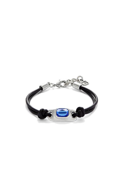 Unode50 Sterling Silver-plated Leather Bracelet With Light Blue Crystal In Black