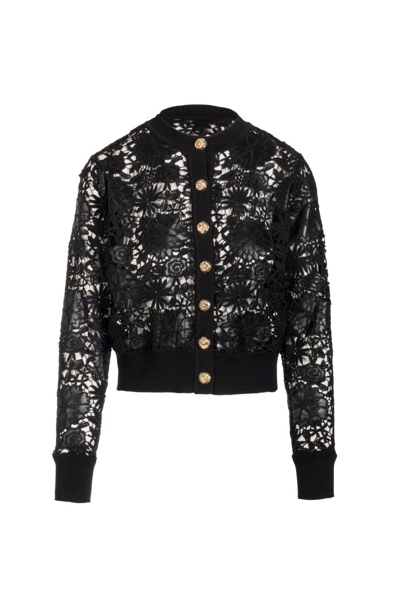 Generation Love Erin Vegan Leather Lace Cardigan, Alternate, color, Black, Floral