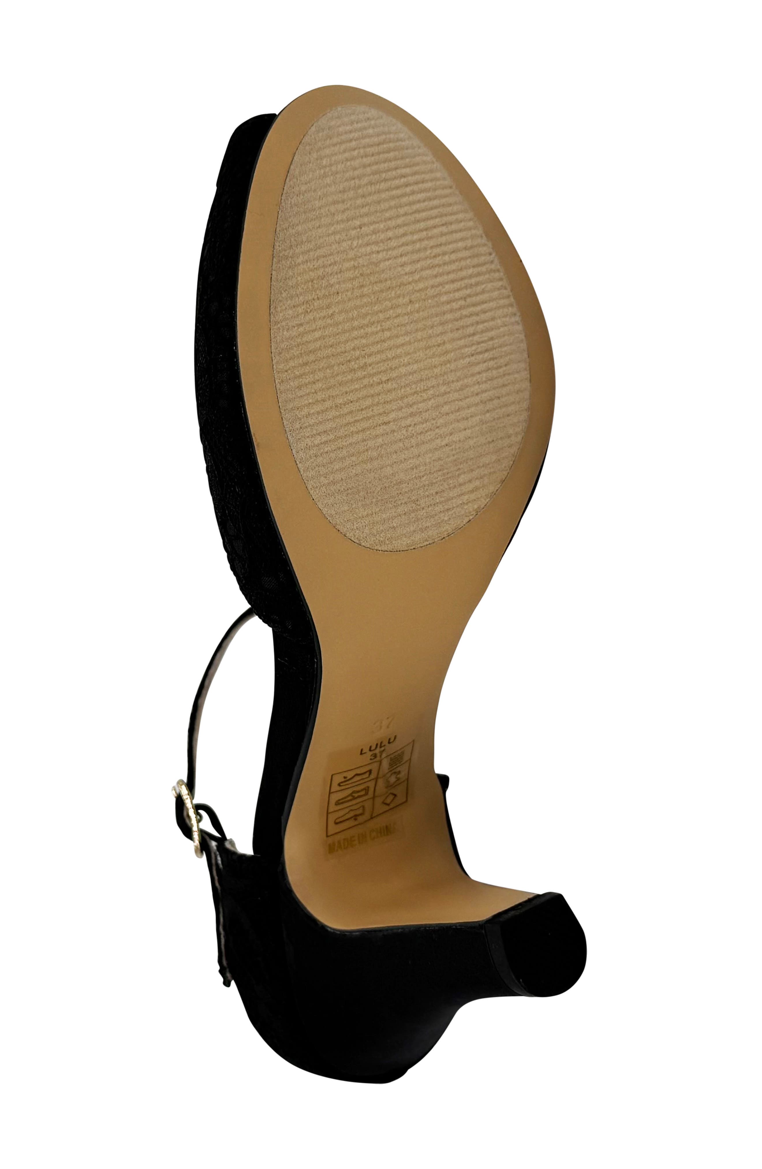 CHELSEA CREW Lulu Ankle Strap Peep Toe Pump, Alternate, color, Black Lace/ Satin