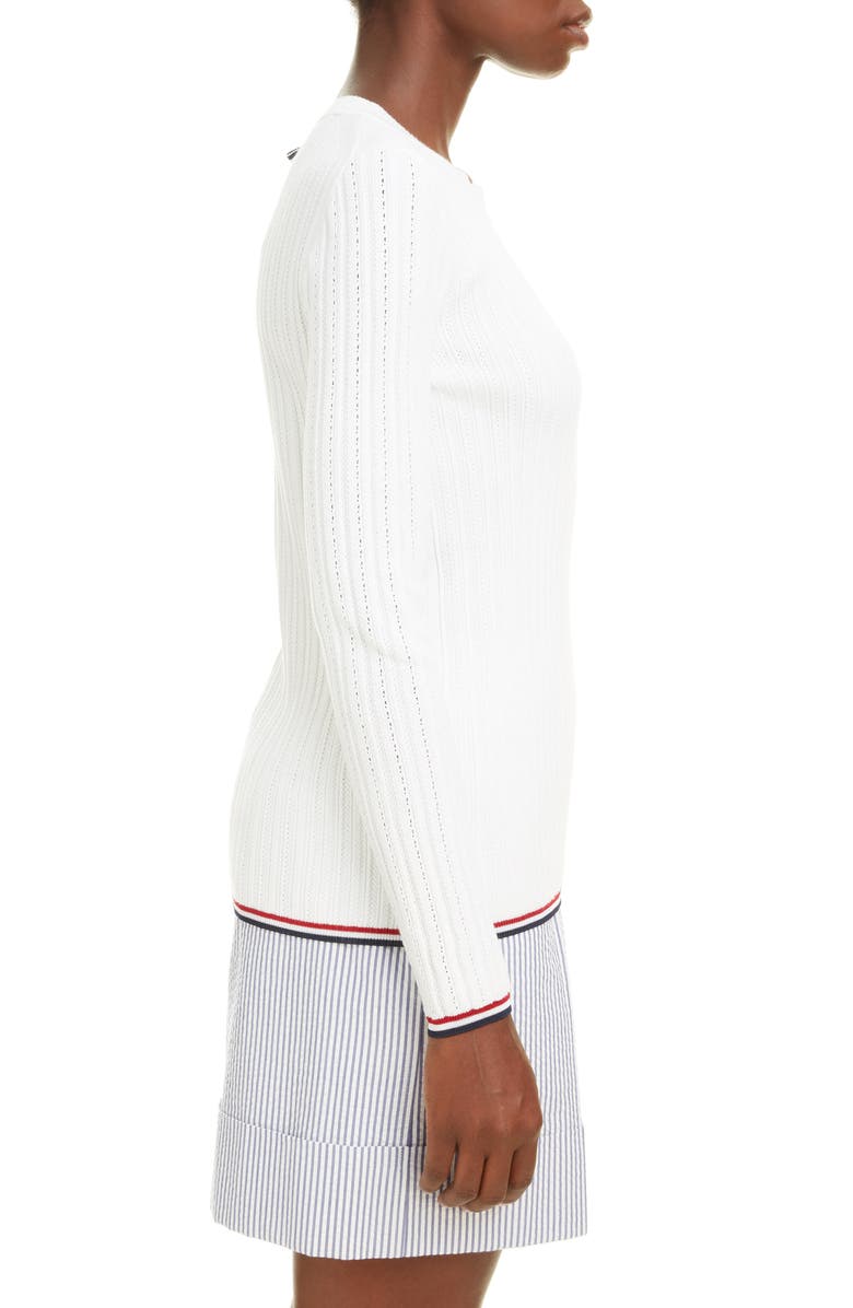 Thom Browne Pointelle Rib Cotton Blend Sweater, Alternate, color, 