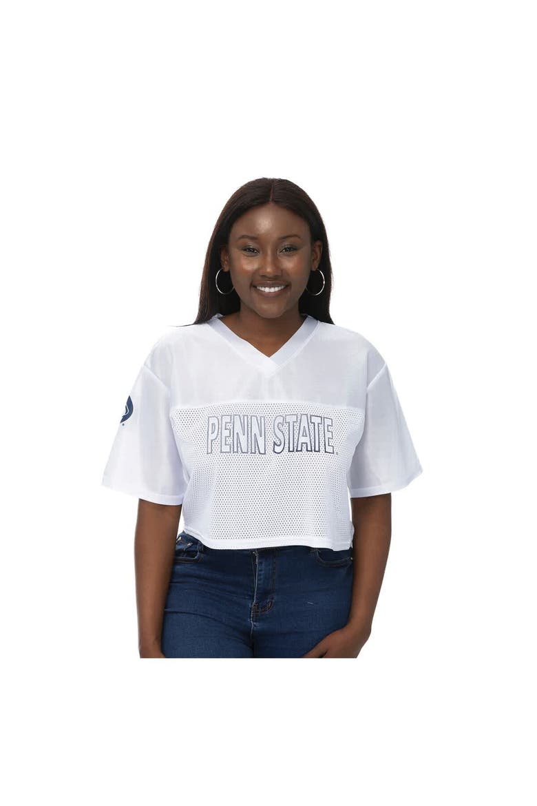 Women's ZooZatz White Penn State Nittany Lions Mesh Cropped V-Neck T-Shirt, Alternate, color, White
