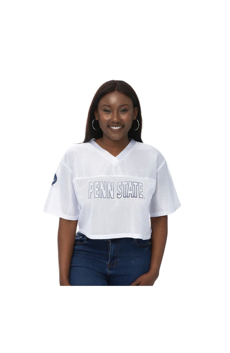 ZOOZATZ Women's ZooZatz White Penn State Nittany Lions Mesh Cropped V-Neck T-Shirt, Alternate, color, White