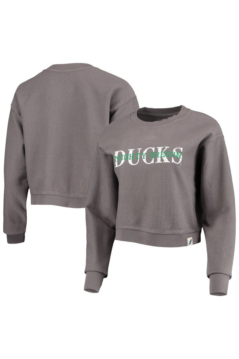 Women's League Collegiate Wear Graphite Oregon Ducks Classic Corded Timber Crop Pullover Sweatshirt, Main, color, Graphite