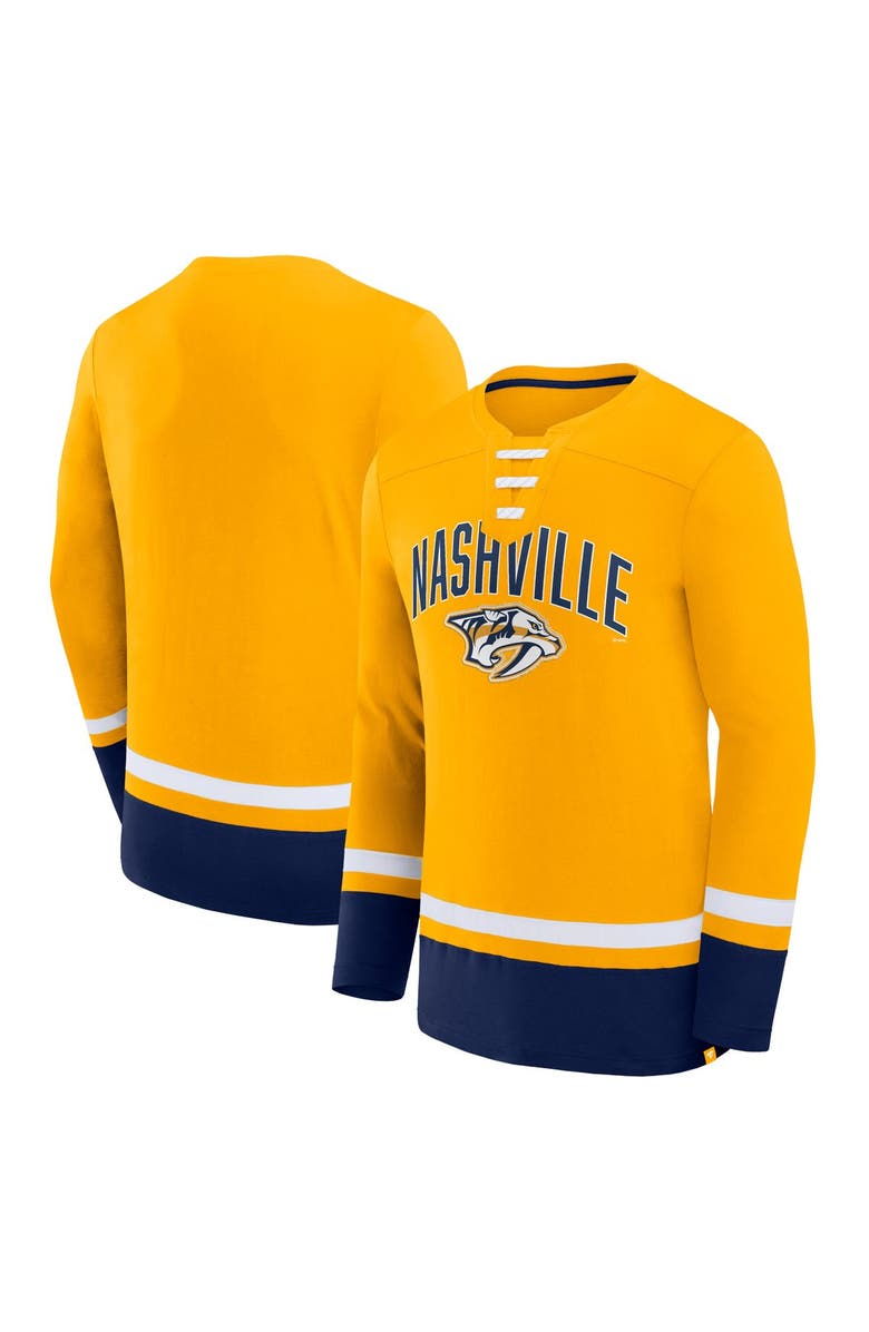 FANATICS Men's Fanatics Branded Gold Nashville Predators Back Pass Lace-Up Long Sleeve T-Shirt, Alternate, color, 