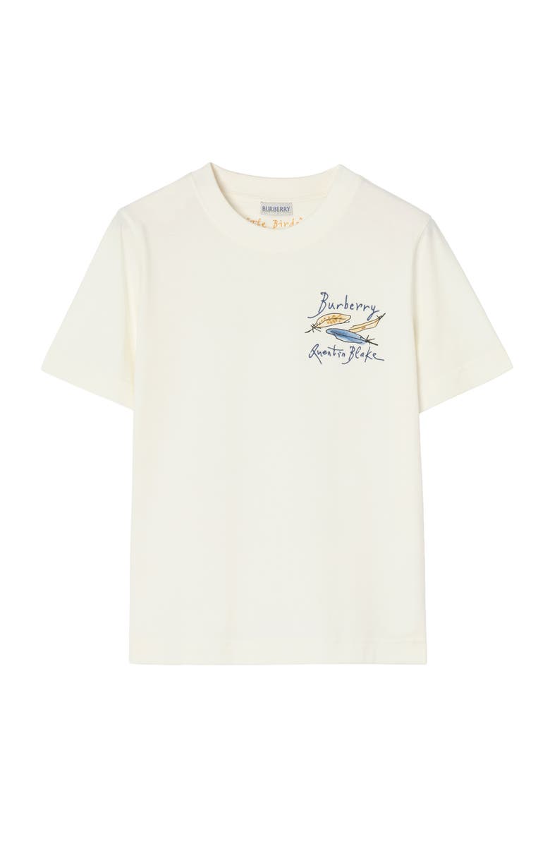 Burberry Feather Print Cotton T-shirt, Main, color, Chalk White