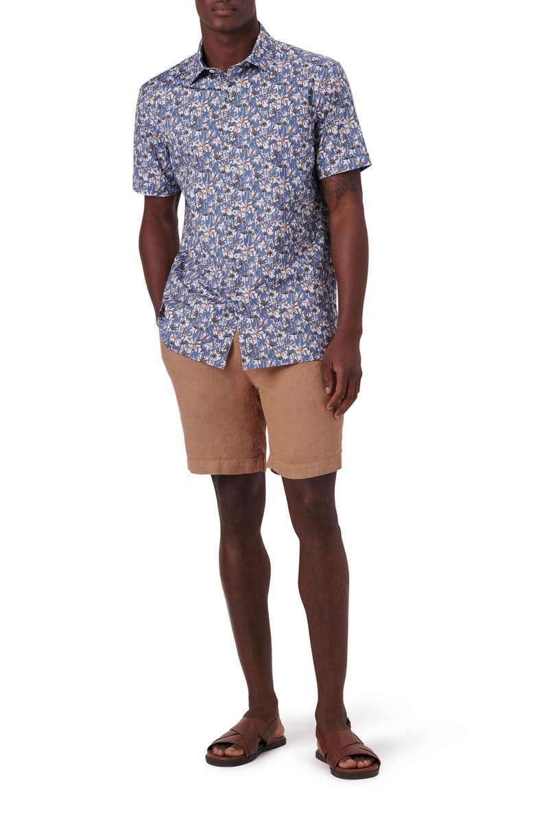 Bugatchi Milo OoohCotton<sup>®</sup> Short Sleeve Button-Up Shirt, Alternate, color, Air Blue