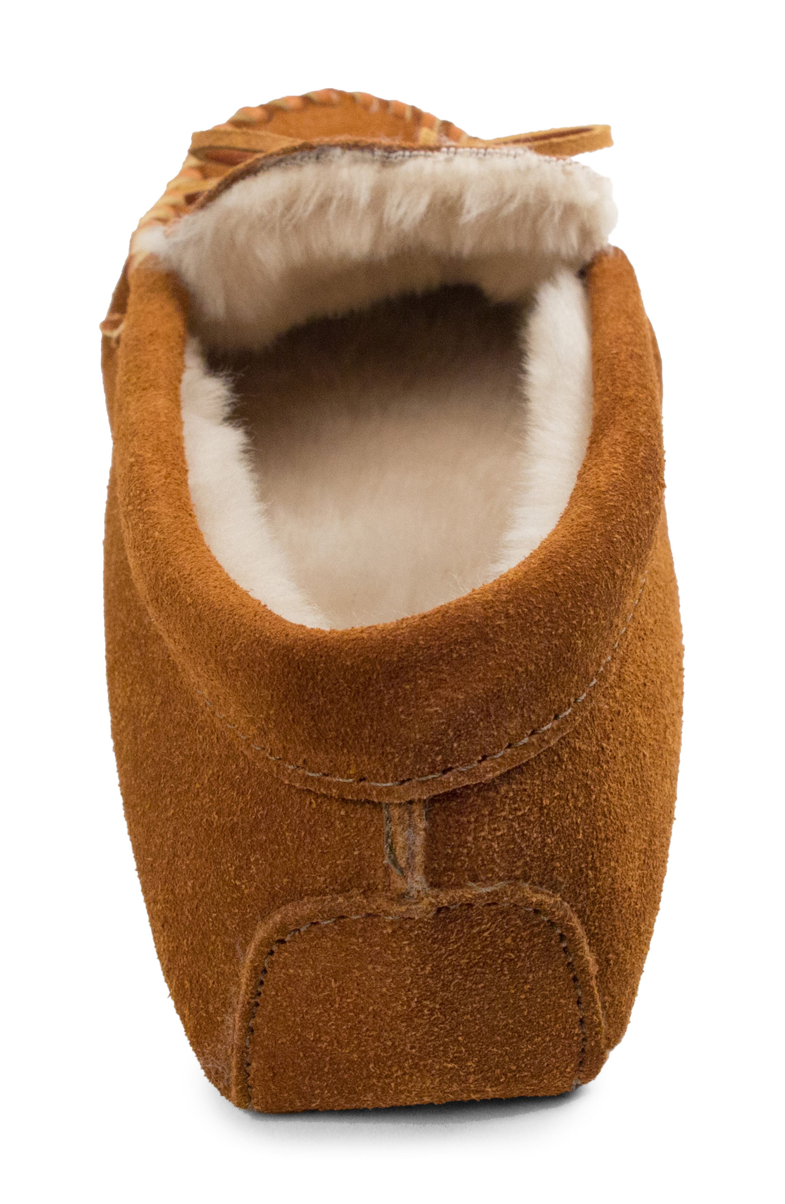 Minnetonka Faux Fur Lined Soft Sole Slipper, Alternate, color, Brown
