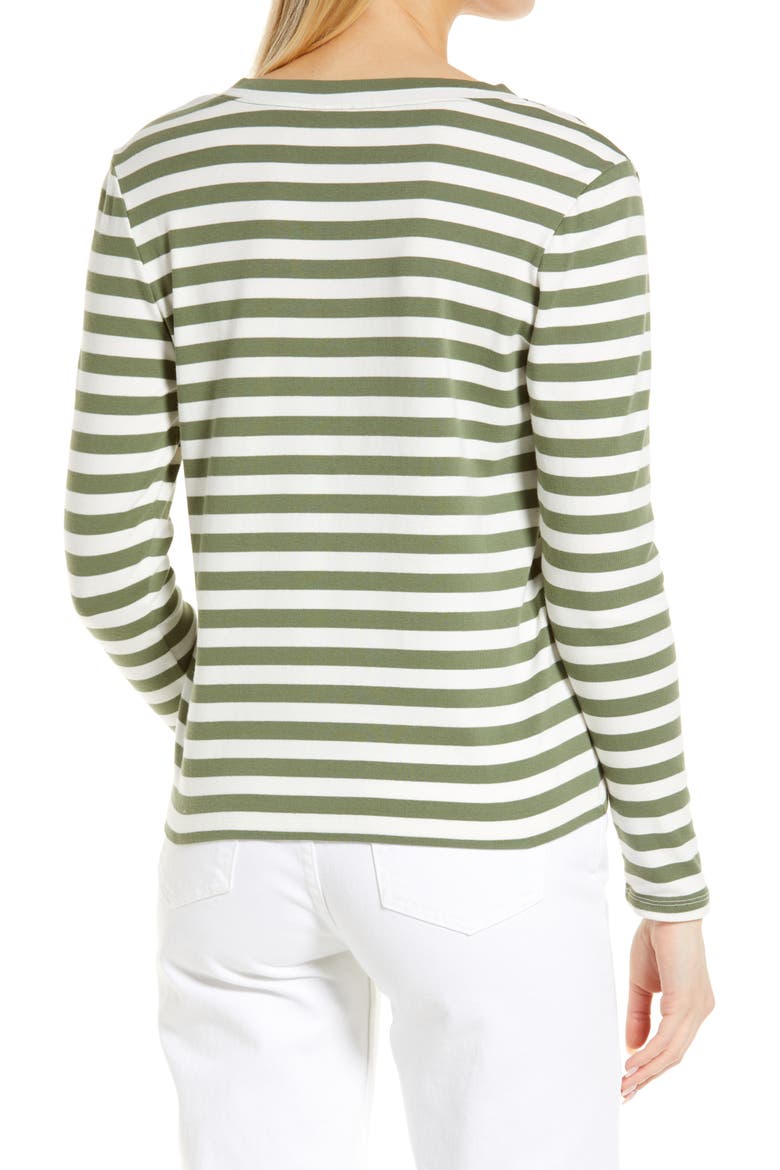 Stripe Split Neck Long Sleeve T-Shirt, Alternate, color, GREEN-IVORY CHARM STRIPE