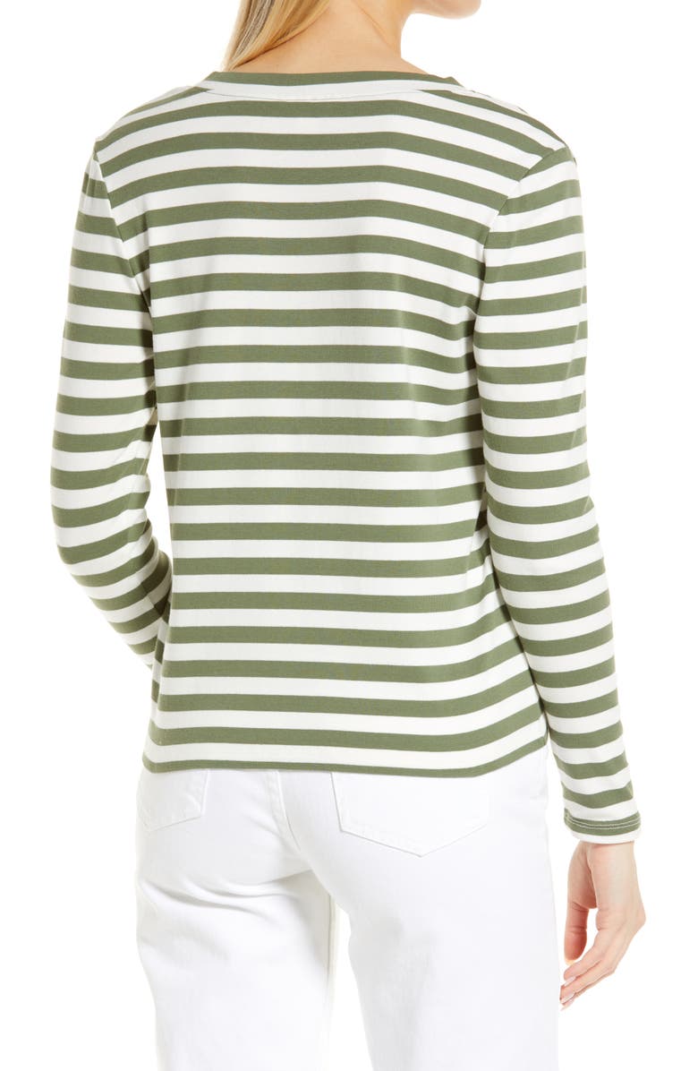 Caslon<sup>®</sup> Stripe Split Neck Long Sleeve T-Shirt, Alternate, color,