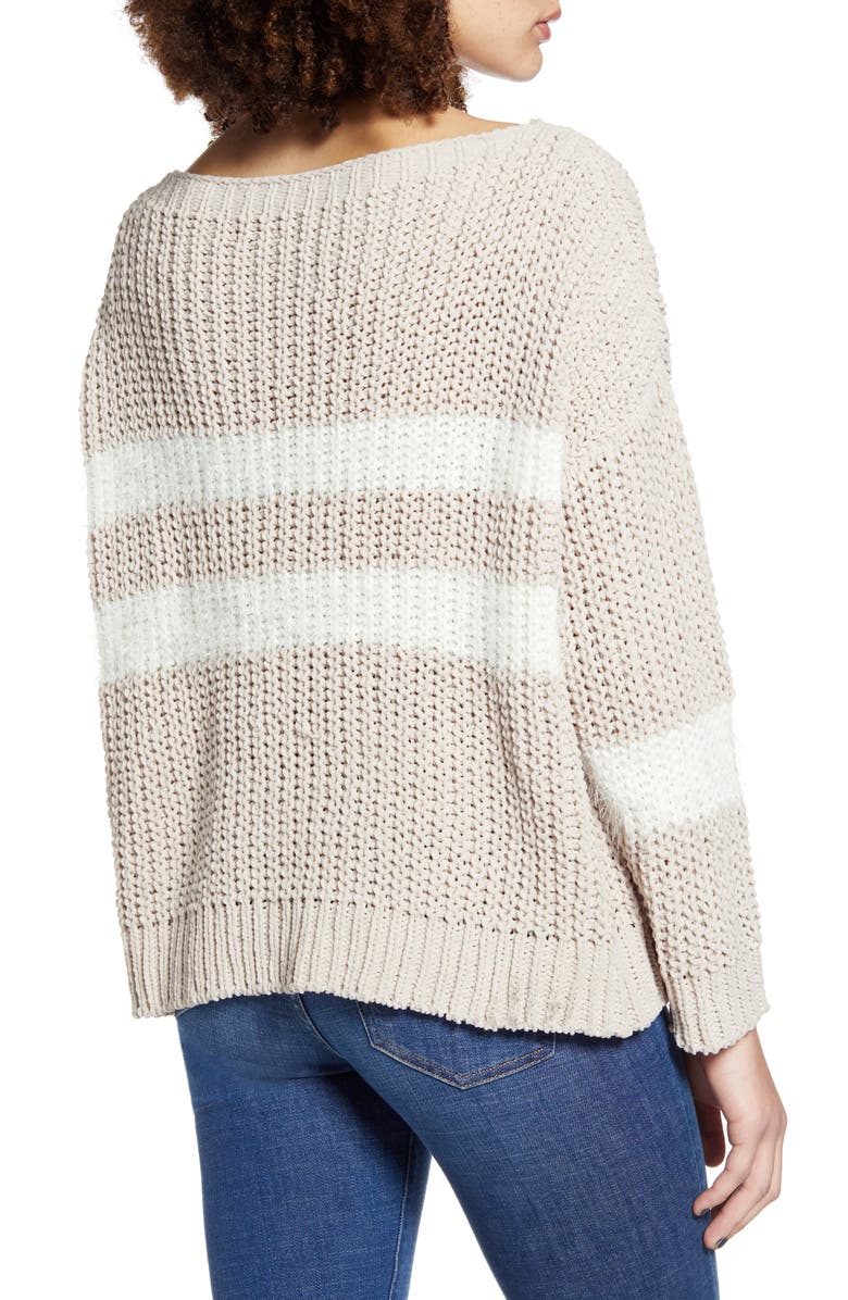 Woven Heart Eyelash Stripe Chenille Sweater, Alternate, color,