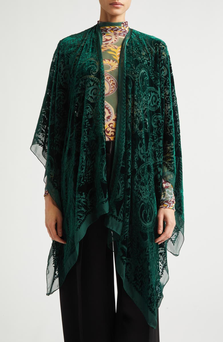 Etro Floral Burnout Silk Blend Velvet Cape, Main, color, 