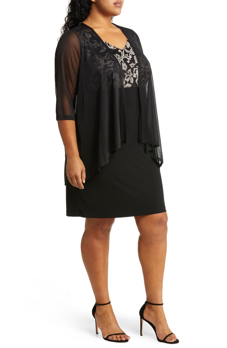 Connected Apparel Sheath Dress & Jacket Set, Alternate, color, Black/ Gold