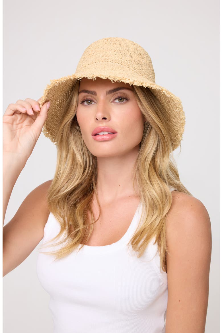 Paco Embellished Paper Raffia Bucket Hat, Alternate, color, NATURAL
