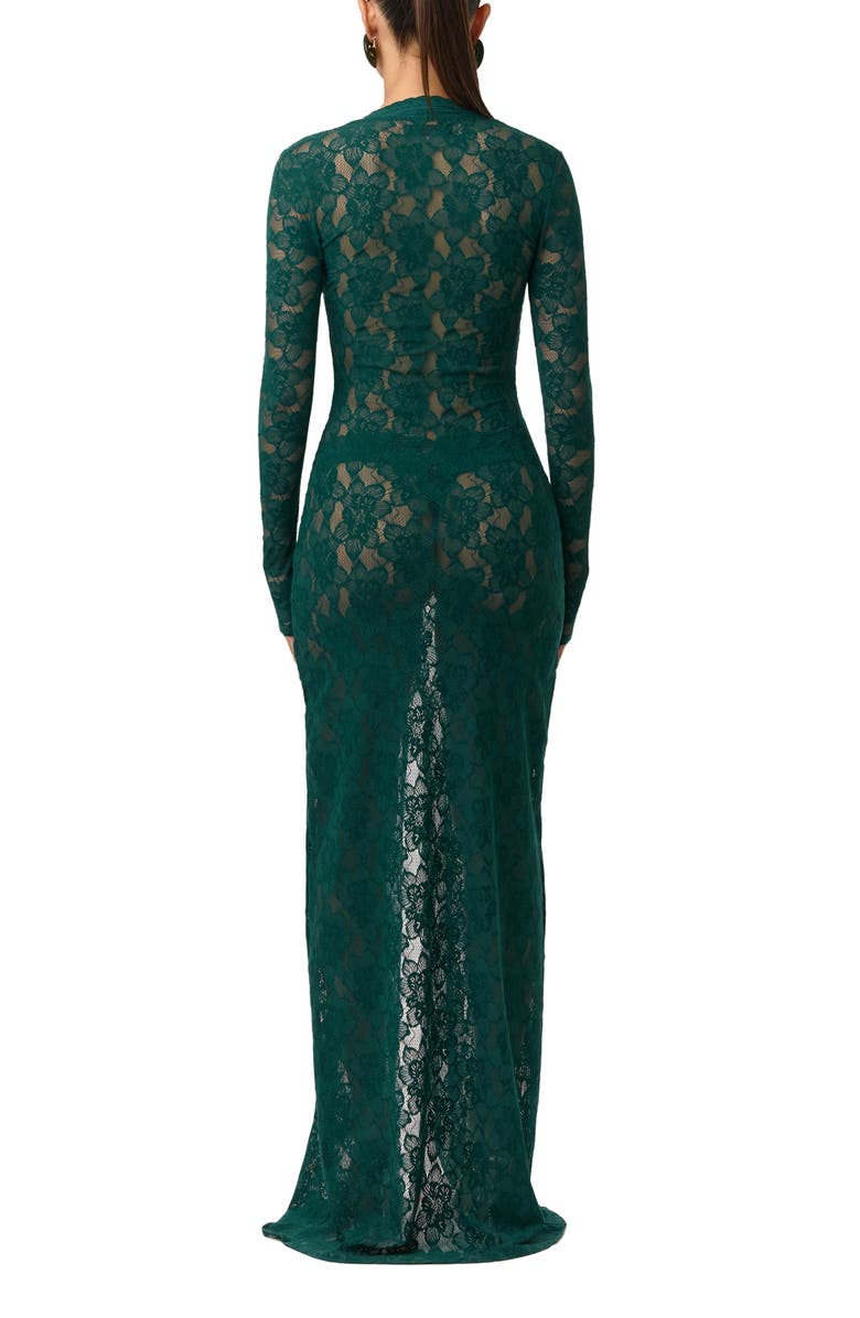 Naked Wardrobe Long Sleeve Button-Up Lace Maxi Dress, Alternate, color, Pine Green