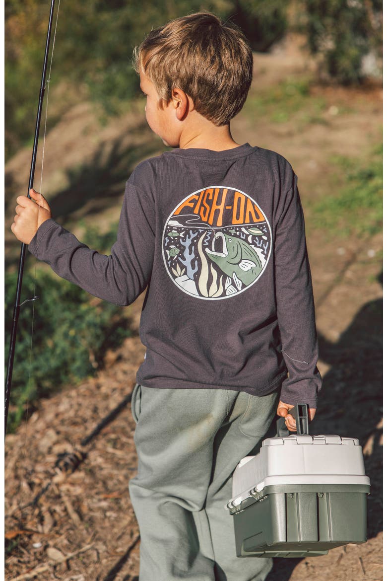 Kids' Fish Long Sleeve Cotton Graphic T-Shirt, Alternate, color, ASH GREY