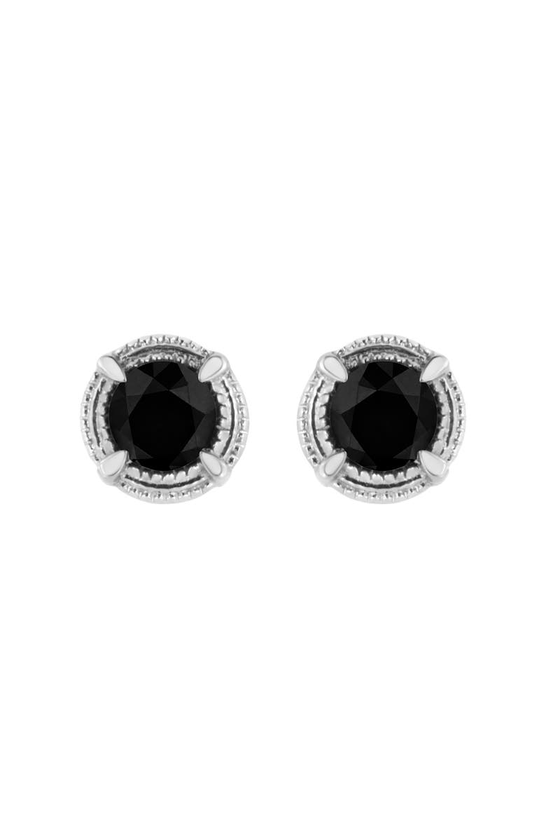 Haus of Brilliance Silver 3/4 Ct Black Diamond Solitaire Milgrain Stud Earrings, Main, color, Black Diamond