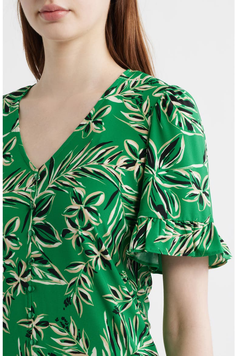Tropical Floral V-Neck Button-Up Knit Top, Alternate, color, TROPICAL GREEN MULTI