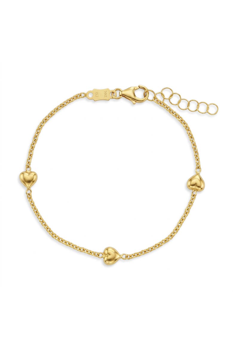 14k Puffed Heart Little Bracelet, Main, color, Gold