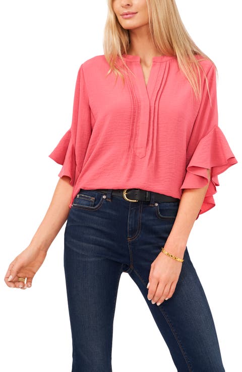 Flutter Sleeve Matte Rumple Satin Blouse