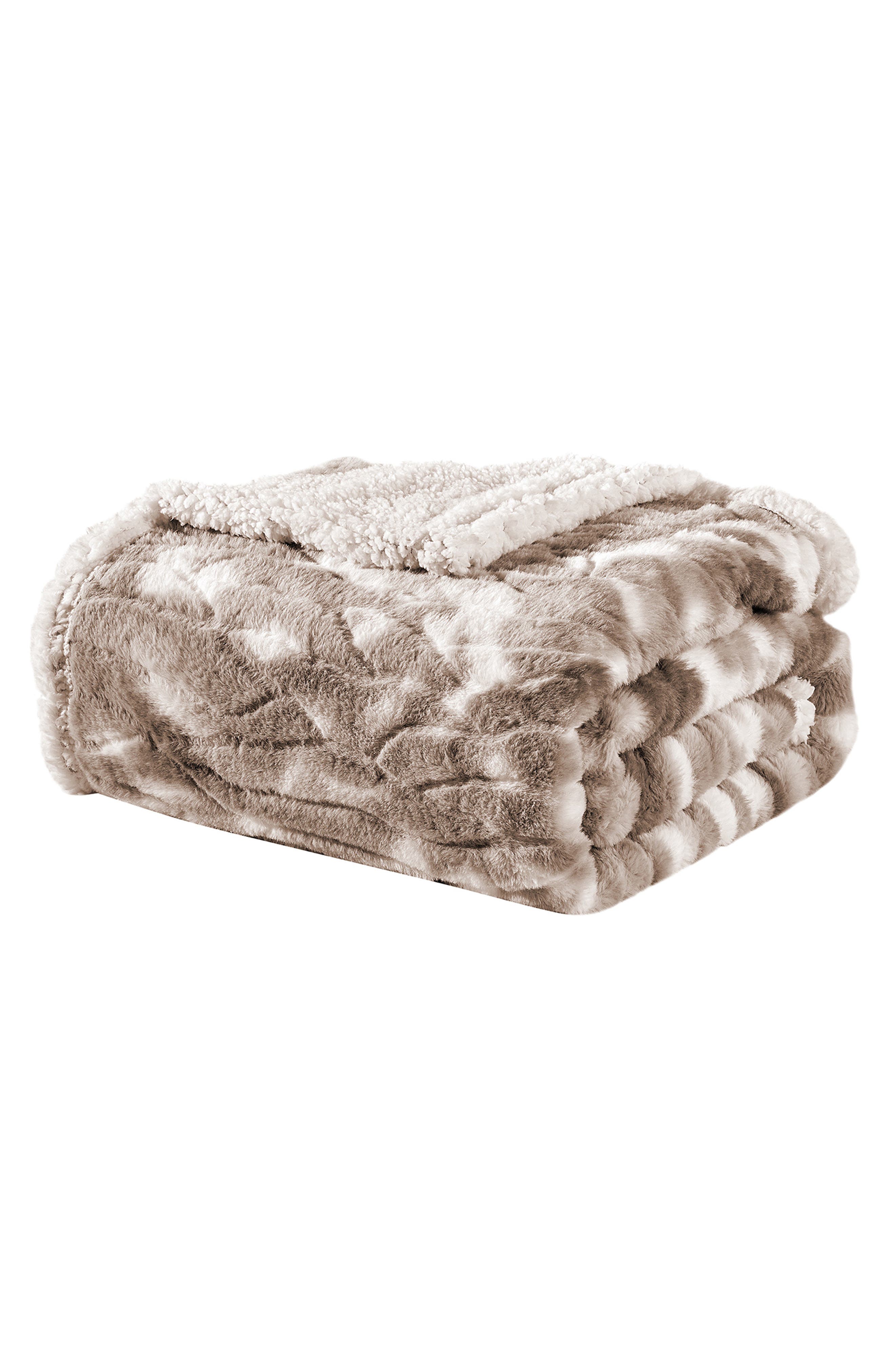 Luxury Home Alaska Microplush Faux Shearling Throw Blanket In Brown