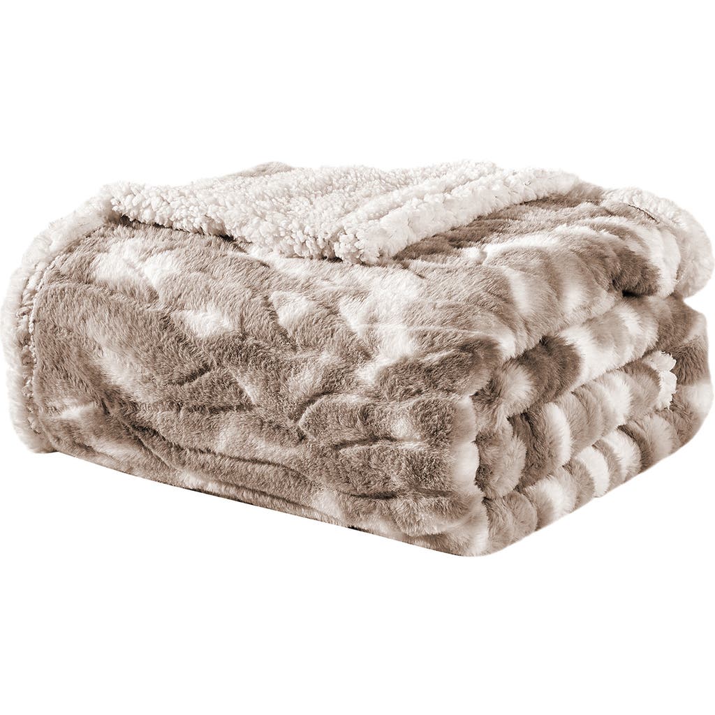 Luxury Home Alaska Microplush Faux Shearling Throw Blanket In Brown