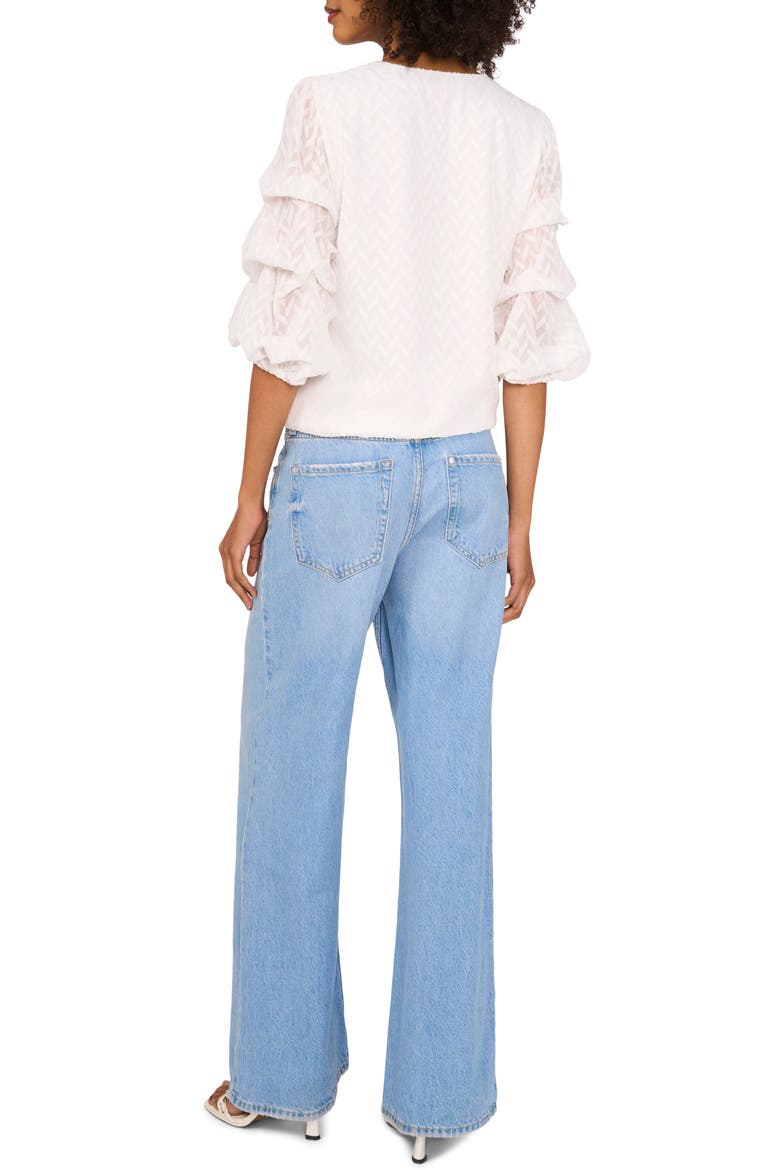 Jacquard Bubble Sleeve Top, Alternate, color, NEW IVORY