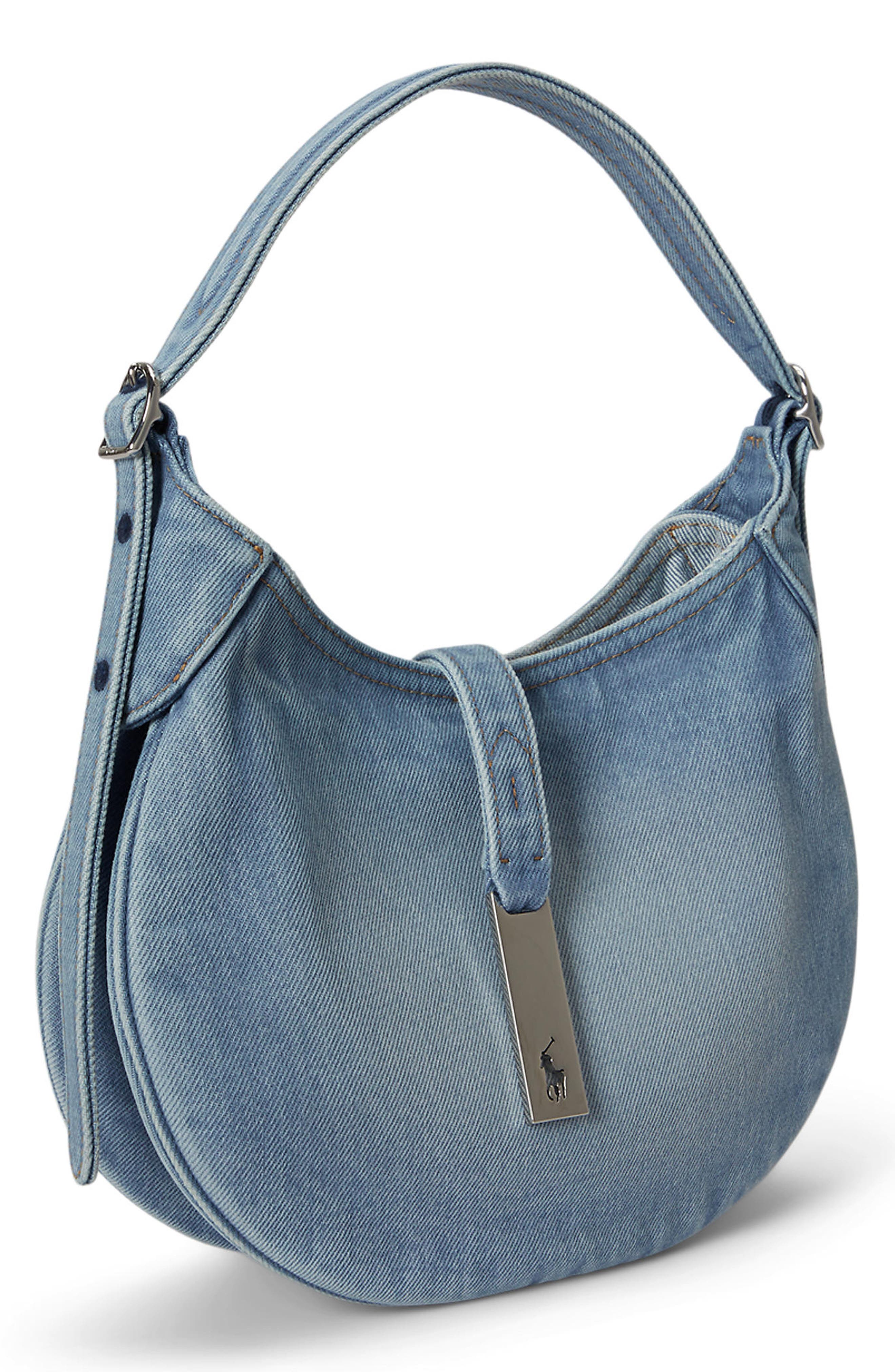 Polo Ralph Lauren Small Polo ID Denim Shoulder Bag, Alternate, color, Linda Wash