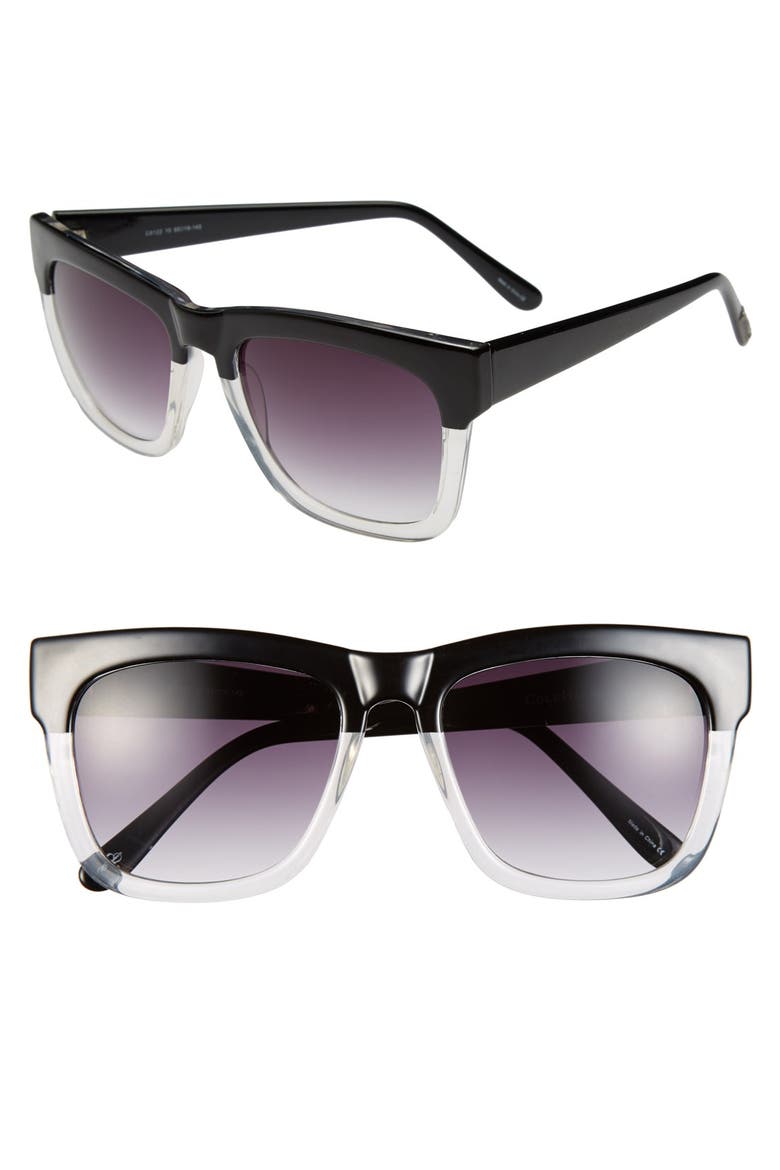 55mm Rectangular Sunglasses, Main, color, BLACK