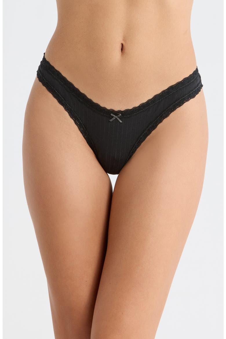 Lightweight Stretch Cotton Pointelle Lace Thong, Main, color, SOOT TONAL