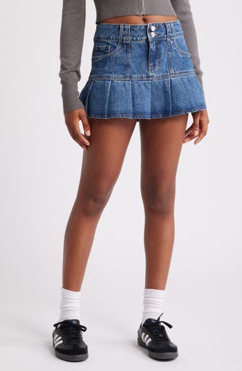PACSUN PACSUN PLEATED LOW RISE DENIM MINISKIRT