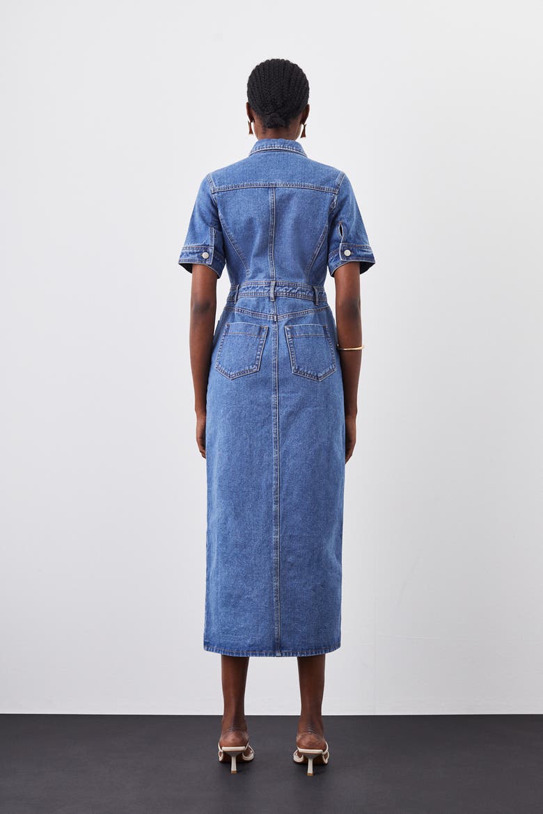 Denim Midi Shirt Dress, Alternate, color, Mid Wash