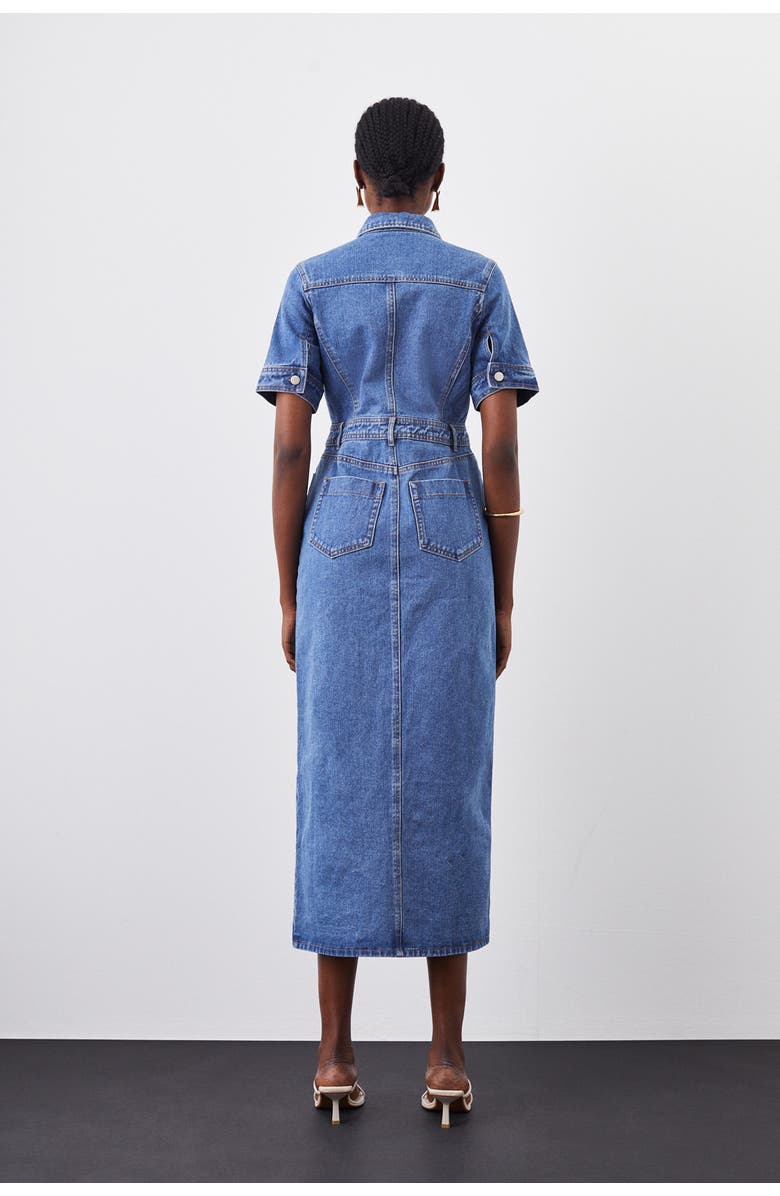 Karen Millen Denim Midi Shirt Dress, Alternate, color, Mid Wash