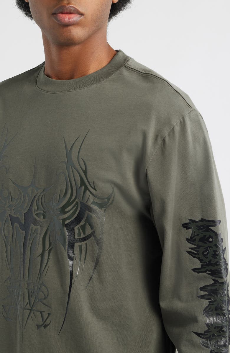 RtA Lawrence Cyber Sigilism Long Sleeve Graphic T-Shirt, Alternate, color, Olive Cyber Sigilism