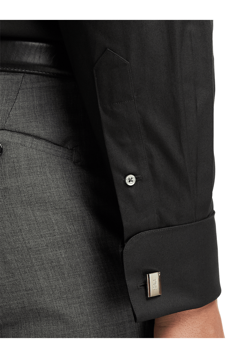 Non-iron Cotton Pinpoint Solid Point Collar French Cuff Dress Shirt, Alternate, color, Black