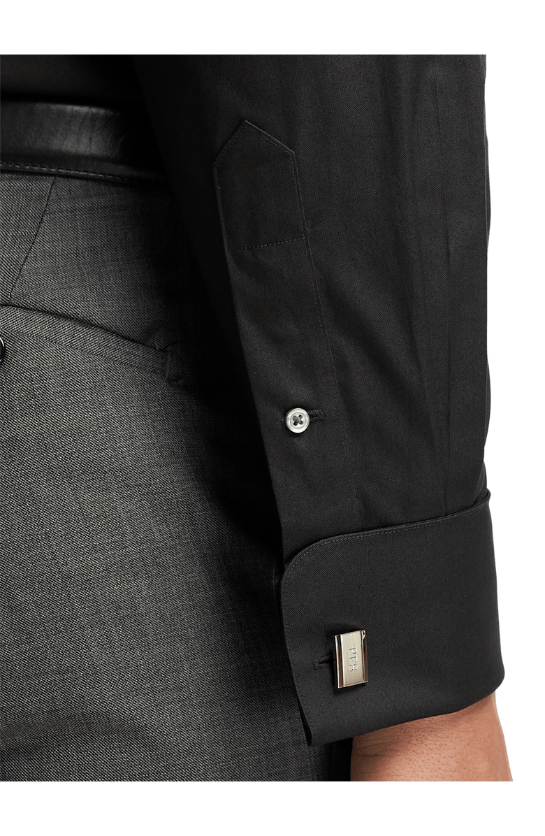 Paul Fredrick Non-iron Cotton Pinpoint Solid Point Collar French Cuff Dress Shirt, Alternate, color, Black
