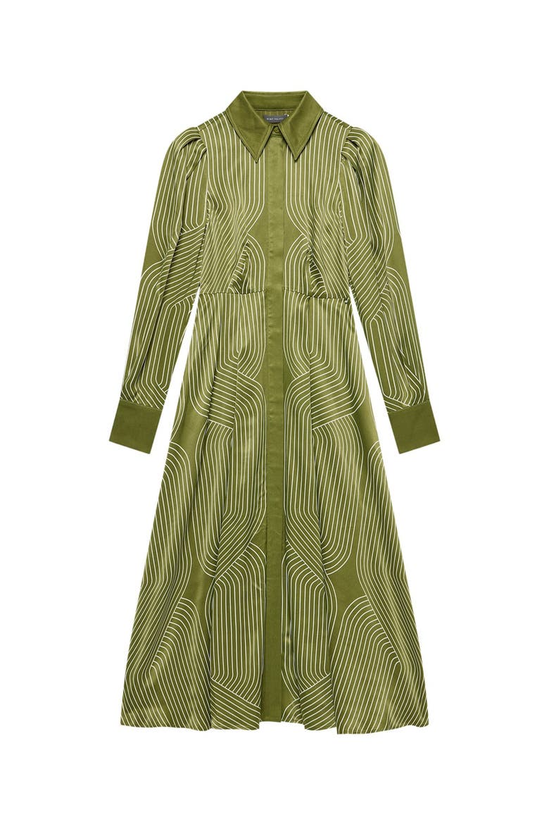 Satin Printed Midi Shirt Dress, Alternate, color, Green