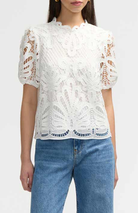 NVLT Mock Neck Short Sleeve Lace Top