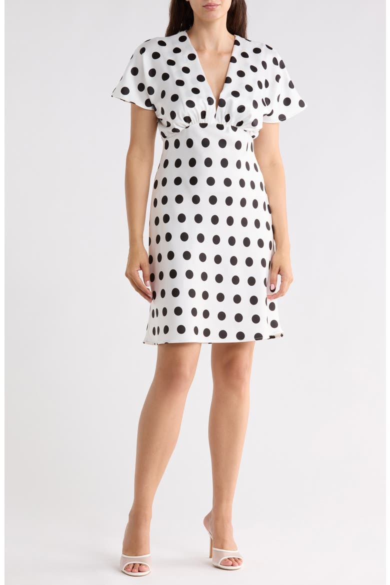 Polka Dot V-Neck Dress, Main, color, WHITE