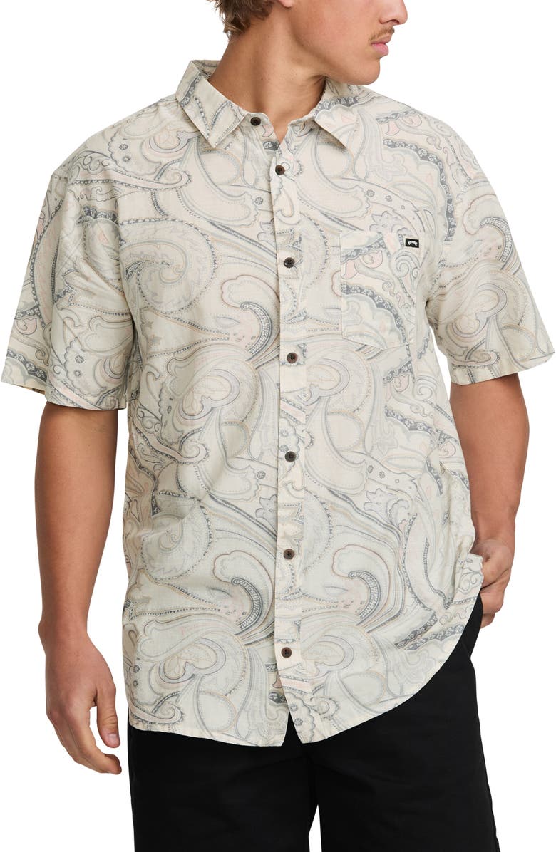 Billabong Sundays Paisley Short Sleeve Button-Up Shirt, Main, color, 