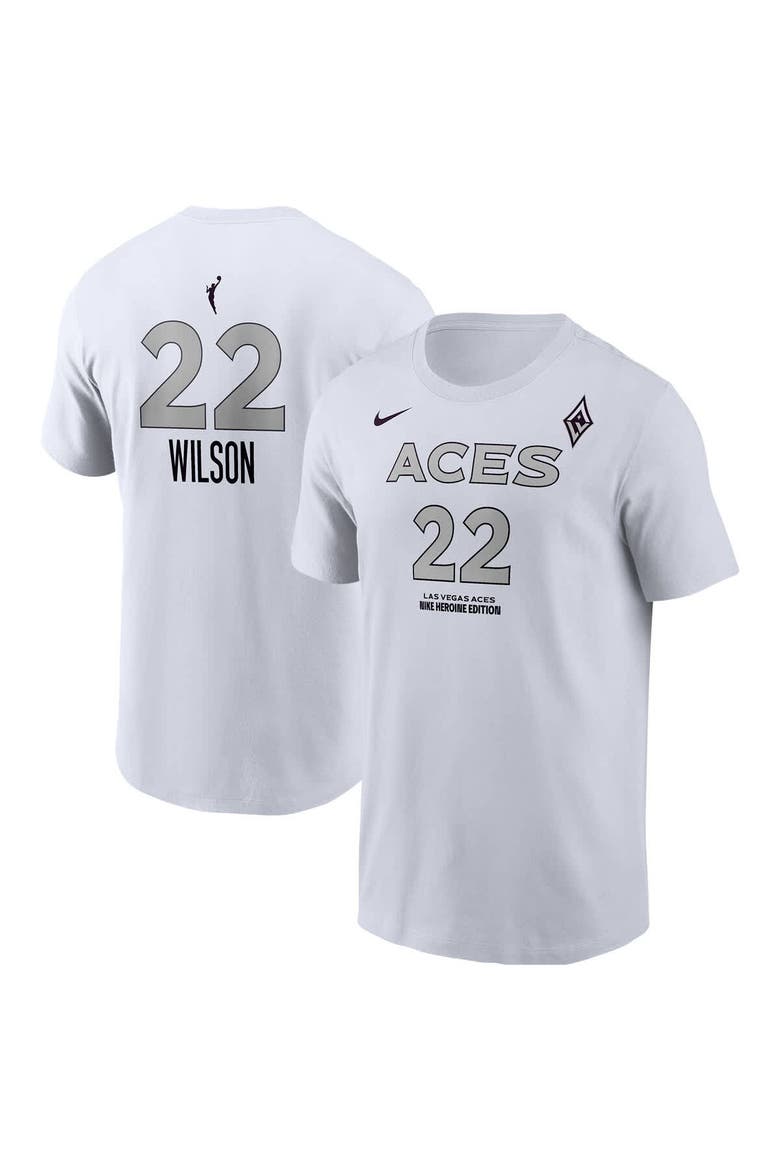 Men's Nike A'ja Wilson White Las Vegas Aces Heroine Edition Name & Number T-Shirt, Alternate, color, White