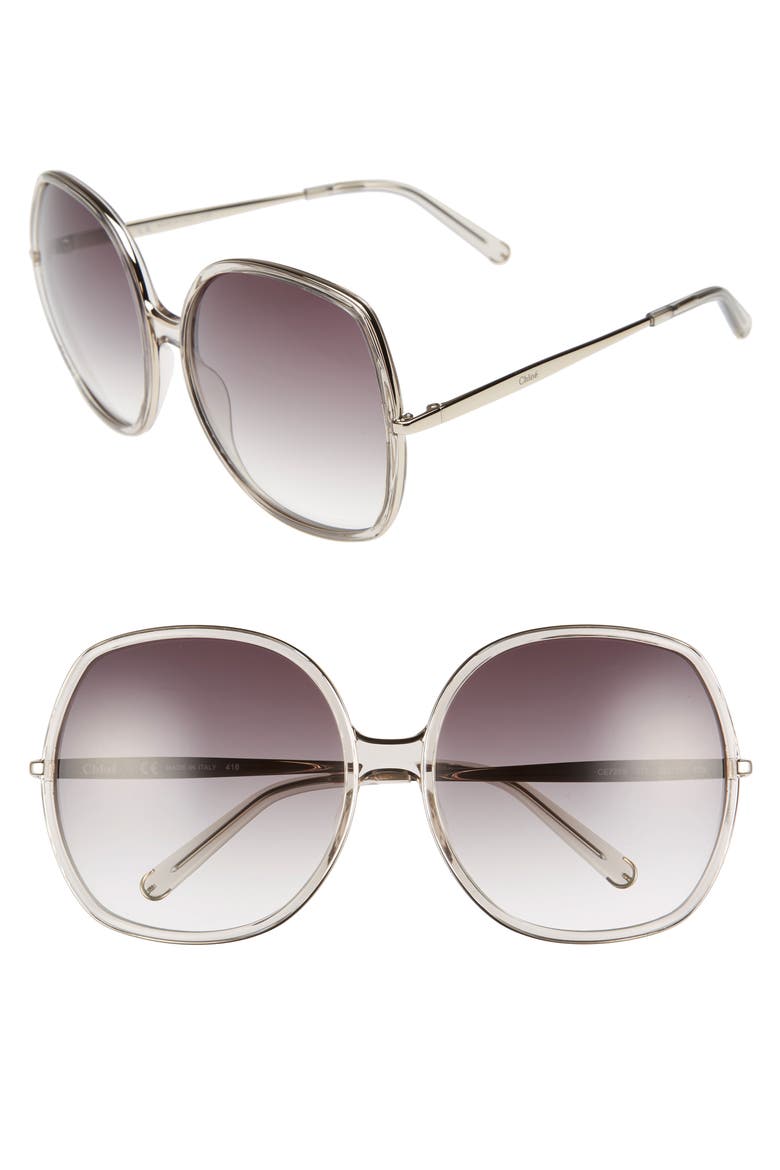 62mm Oversized Gradient Lens Square Sunglasses, Main, color, TURTLEDOVE