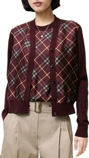 Burberry Check Panel Wool Silk Cardigan