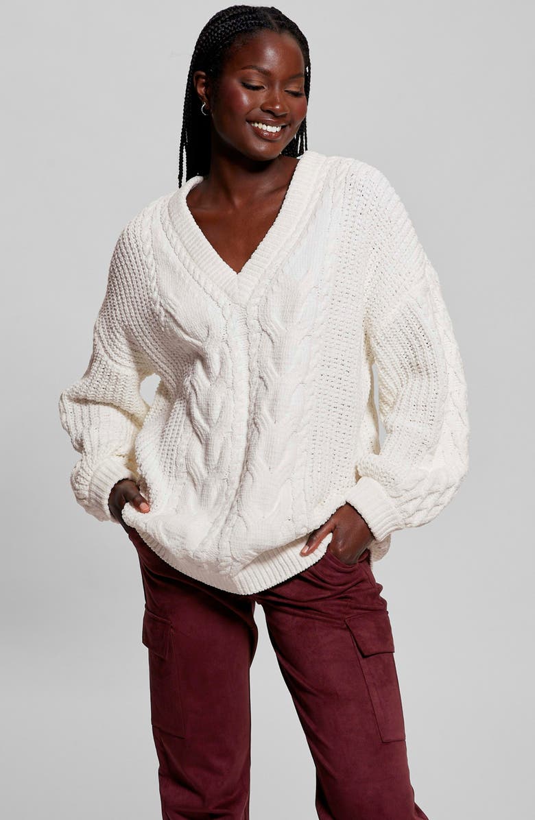 GUESS Aki Cable Knit Cardigan, Alternate, color, 