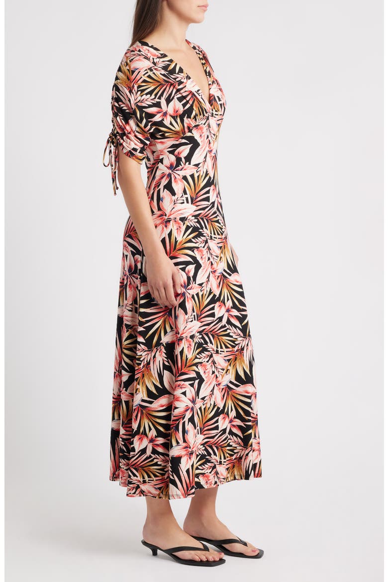 Ruched Sleeve Empire Waist Maxi Dress, Alternate, color, BLACK/ RUST
