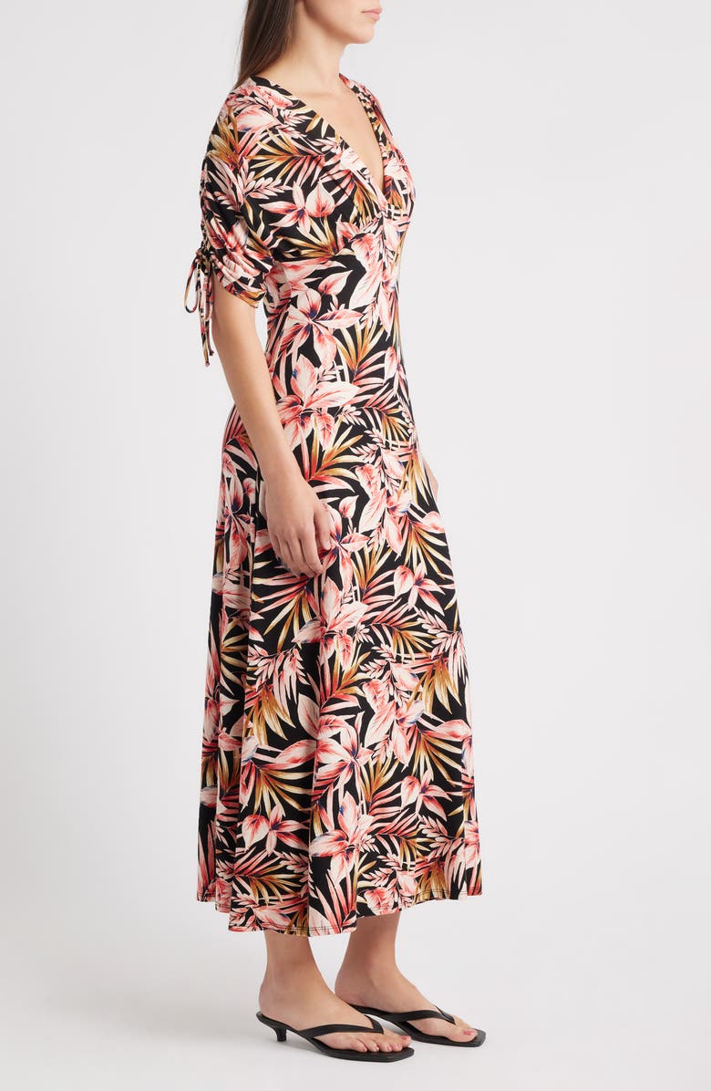 Loveappella Ruched Sleeve Empire Waist Maxi Dress, Alternate, color, Black/ Rust