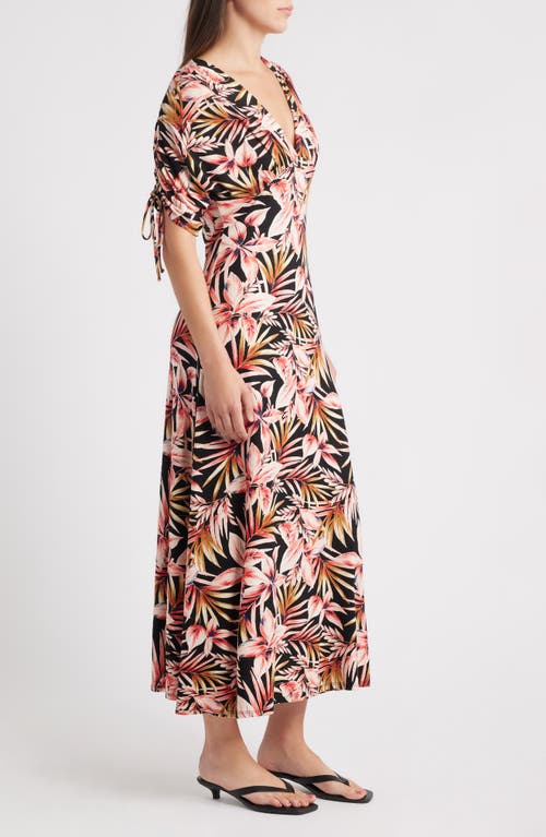 Loveappella Ruched Sleeve Empire Waist Maxi Dress In Multi