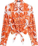 Dolce&Gabbana Majolica Print Tie Front Cotton Poplin Button-Up Shirt
