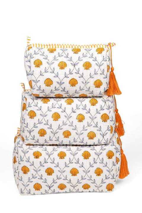 Seashell Blockprint Makeup Bag - Set of 3