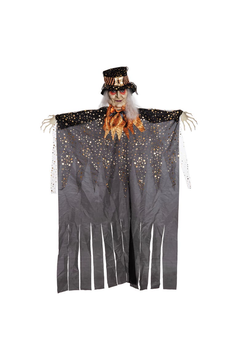 72 Inch Light Up & Sound Hanging Witch Halloween Figure, Main, color, Black
