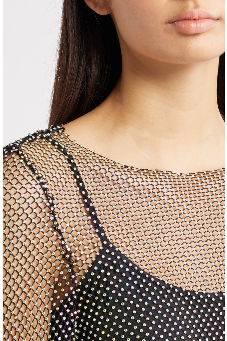Sheer Beaded Long Sleeve Minidress, Alternate, color, BLACK